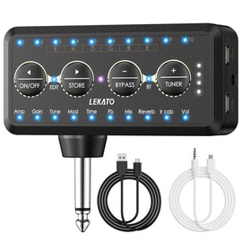 LEKATO PA-1 Guitar Headphone Amp, Rechargeable Micro Guitar Headphone Amplifier with Amp Models, IR Loading,Tuner, Bass Guitar Headphone Amp with Effects Delay Reverb Chorus Overdrive