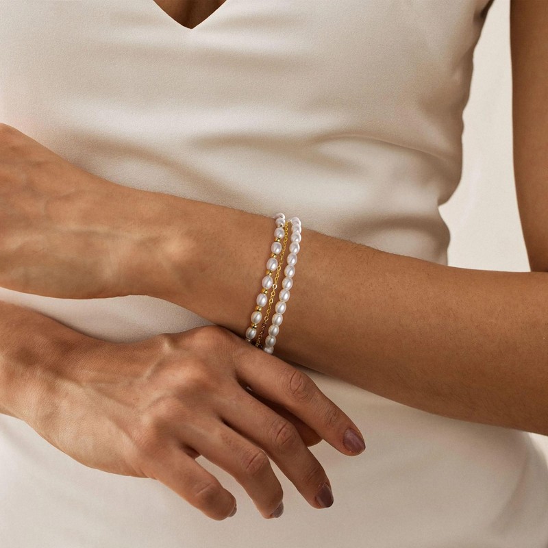 Yoosteel Three Layer Pearl Bracelets for Women, Dainty Beaded Pearls