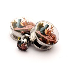 Screw on Plugs - Alice In Wonderland Style 4 Picture Plugs - 5/8" - 16mm - Sold As a Pair