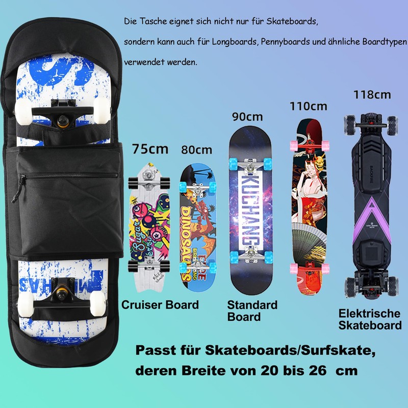 QOPET Skateboard Backpack Made of Thickened 900D Oxford, Cruiser Board