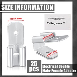 Tellegloww 25 Pcs Double Piggyback Spade Connectors Electrical Double Male Female Adapter 3 Way Spade Connector Adapter Quick Splice Wire Terminals Disconnect Piggyback Crimp Terminals Kit, Silver