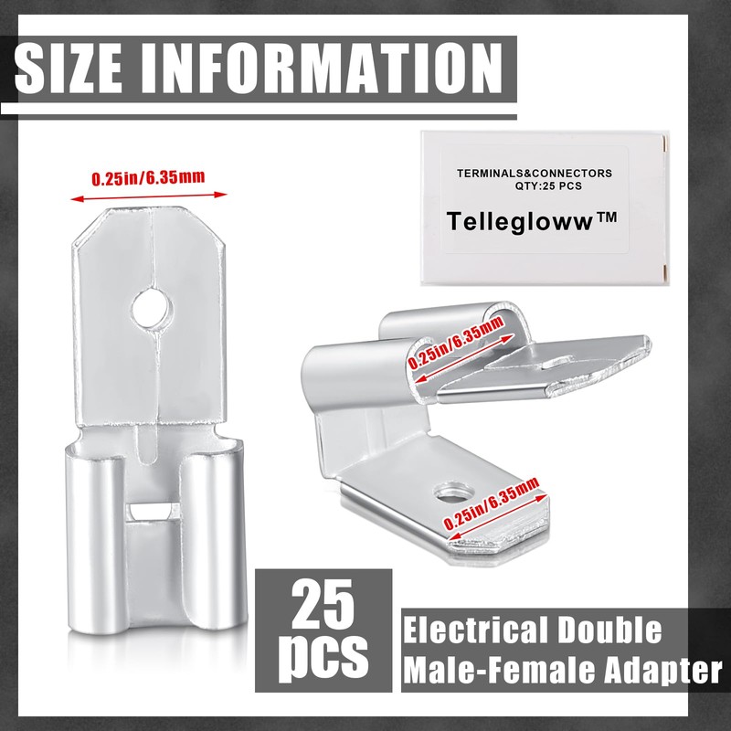 Tellegloww 25 Pcs Double Piggyback Spade Connectors Electrical Double Male