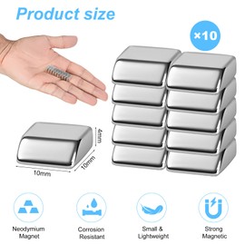 UTOMAG Pack of 10 Neodymium Magnets 10 x 10 x 4 mm Square Extra Strong, Neodymium Click Magnet But Easy to Remove, Slanted Shaped Force Magnets for Whiteboard, Fridge, Photos, Crafts