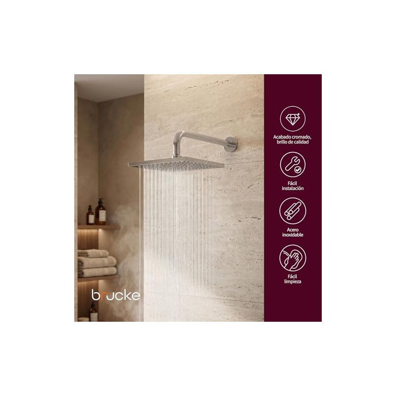 Regadera Tipo Lluvia de Acero Inoxidable con Brazo de Pared