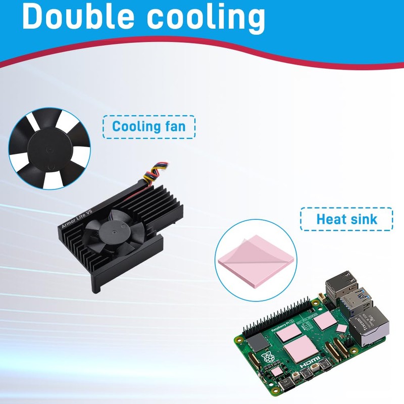 GeeekPi Active Cooler for Raspberry Pi 5, Armor Lite V5