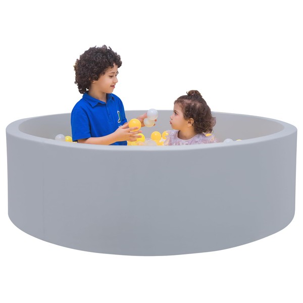 JOYENERGY Round Foam Ball Pits for Toddlers, 47.2 x 13.7 inch Large Soft Foam Baby Ball Pit Playpen Ball Pool, Easy to Clean and Install, Ideal Gift for Children - Gray (Balls NOT Included)