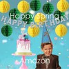 Happy Spring Birthday Party Decorations Honeycomb Ball Set (Gold+Red,White)