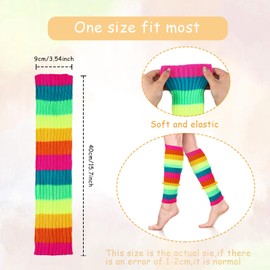 Neer Leg Warmers for Women Winter Ribbed Leg Warmers Long Boot Ankle socks for 80s Party Dance Sport Yoga Accessories(Fluorescent Rainbow)