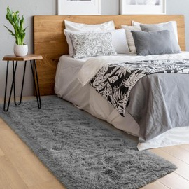 ULTSOFE Grey Fluffy Runner Rug for Bedroom Living Room 2x6 Soft Runner Carpet, Long Fluffy Shaggy Runner Rugs Non Slip for Bedroom Bedside Dorm Classroom Kids Boys Girls Room Nursery Home Decor