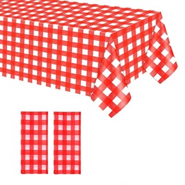 ZSYIULIA 2pcs 137 x 274cm Red Checkered PVC Table Cloth Wipeable Tablecloths Rectangular,Plaid Tablecloth Plastic Clean Tablecloth Waterproof, Oil-proof Table Cover for Birthdays Weddings Christmas