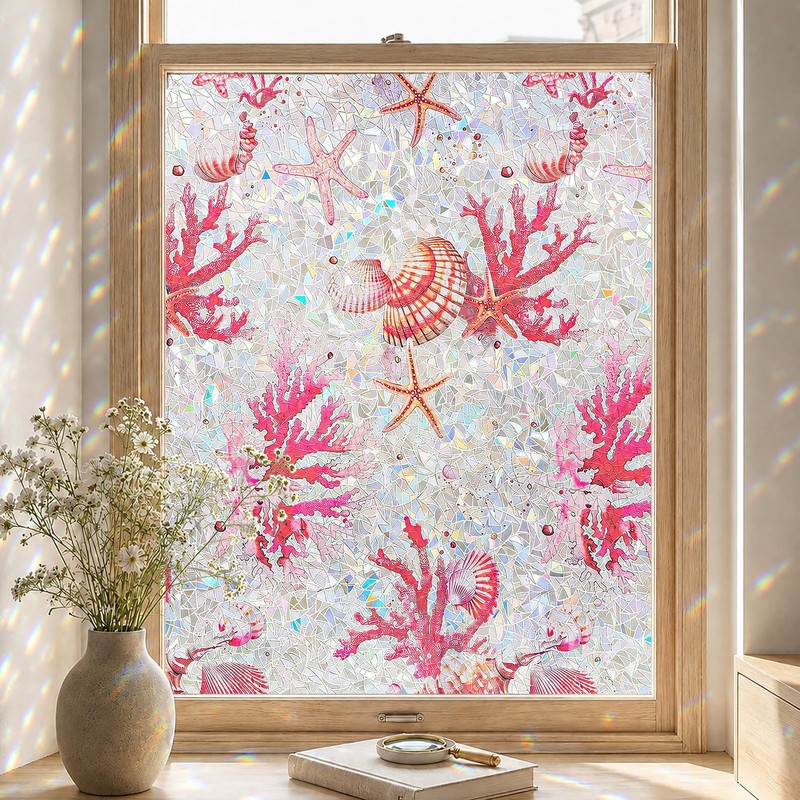 Rainbow Window Privacy Film, Stained Glass Cling, 17.5" x 78.7"