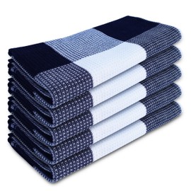 Alta Scelta Waffle 100% Cotton Kitchen Towels Quality Tea Towels Quick Dry Your Kitchen Accessories Blue and White Absorbent kitchen towel Set of 5 - Size 50 * 70cm 80g