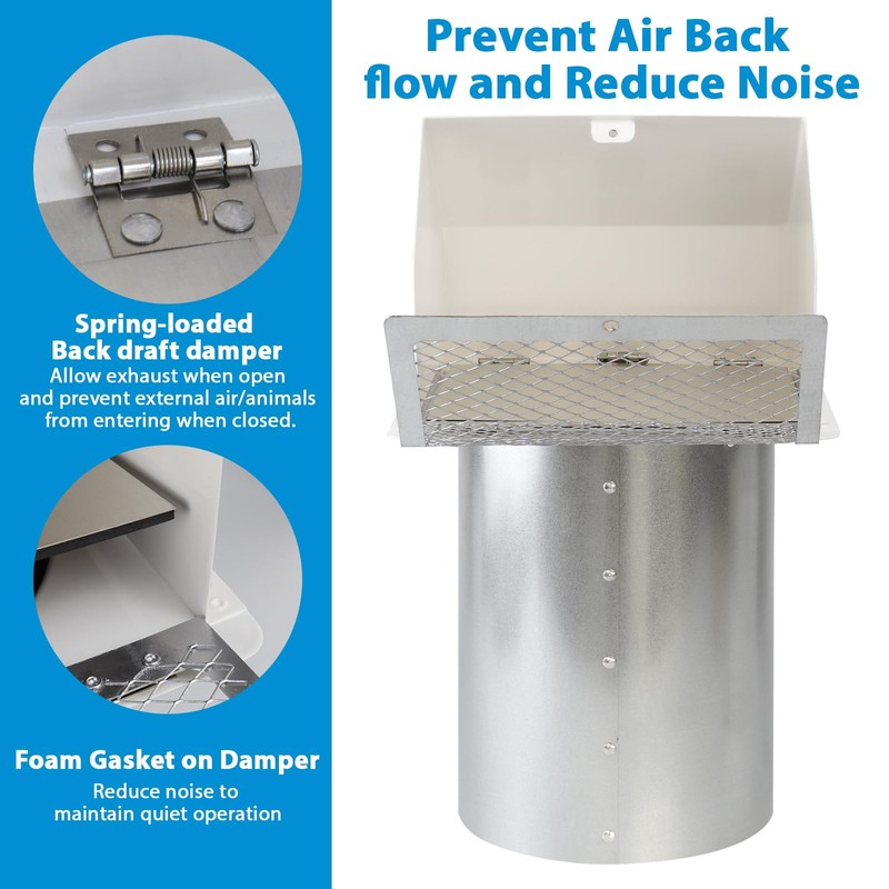 10" Hooded Wall Vent with Screen and Damper,Outdoor Wall Mount