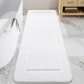 LOCHAS Bathroom Rugs, 24" x 70" Long Bath Rug, Non Slip Washable Bath Runner Rug Soft Thick Absorbent Bath Mat for Shower, Shaggy Plush Luxury Large Bathroom Rug, White