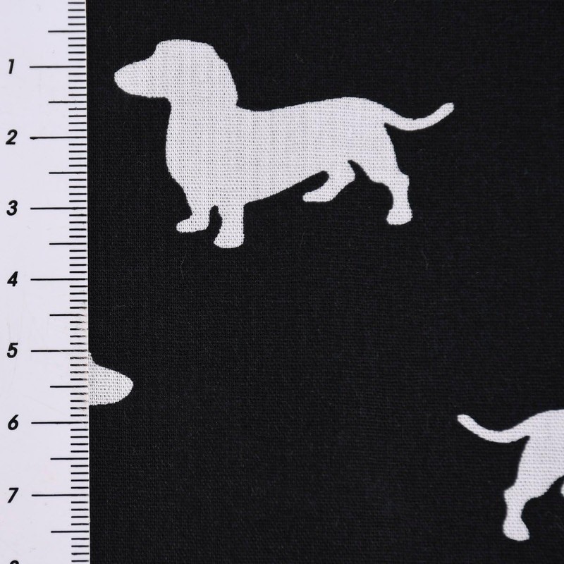 SCHÖNER LEBEN. Cotton Fabric Dog Dachshund Black White 1.6 m