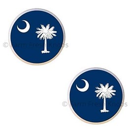 SET OF 2 KNOBS - South Carolina State Flag - DECORATIVE Glossy CERAMIC Cupboard Cabinet PULLS Dresser Drawer KNOBS