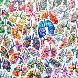 50-Piece Anatomical Lungs Floral Art Stickers – Human Lung Flower Aesthetic Medical Anatomy Stickers for Nurses Gifts, Medical Students, Doctors, Scrapbooking, Journaling, Laptop, Water Bottle