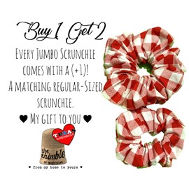 Tropics Gift Set - (1) 7 inch Jumbo & (1) Standard Size Scrunchie - Cotton Print Fabric - palm leaves in taupe with cinnabar and olive - Made in Texas USA