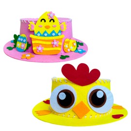 yayafunfun DIY Easter Bonnet Craft Kit for Kids - 2 Pack Felt Hats with Chick, Eggs & Reusable Decorations | School Parade Competition Supplies, Easter Crafts for Boys Girls (Age 2+)