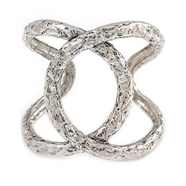 Avalaya Geometric Open Hammered Cuff Bangle Bracelet/Antique Silver Tone/ 19cm L/Size L