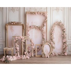 DORCEV 12x10ft Pink Floral French Frame Backdrop for Photography European Style Flowers Living Room Background Banner Baby Shower Bridal Shower Wedding Reception Birthday Decor Photo Studio Props