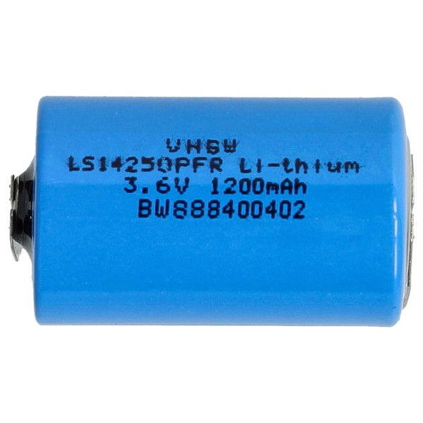 vhbw LS14250 Rundzellenbatterie Ersatz für 1/2 AA LS14250PFR - Primärbatterie mit Lötanschlüssen (1200 mAh, 3,6 V, Li-SOCl2)