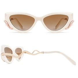 Appassal Retro Trendy Cat Eye Sunglasses for Women, 90s Vintage Snake Sunglasses Narrow Y2k Sunnies AP3667,White/Gradient Brown/Gold Snake