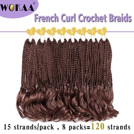 WOKAA French Curly Braiding Hair Prelooped 12 Inch Dark Auburn Crochet Hair for Women 8 Packs Short Crochet Braids with Curly Ends Synthetic Hair Extension 33#