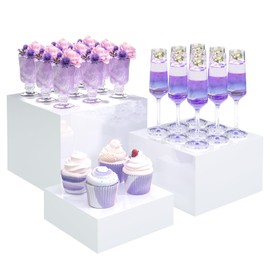 Buffet Risers, Food Display Risers for Party, White Acrylic Risers Display Stand for Buffet Table, Catering Displays for Dessert, Cube Box Nesting Riser with Hollow Bottoms (6"x7"x8" 3PCS)