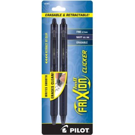 Pilot FriXion Clicker Retractable Erasable Gel Pens Fine Point (.7) Navy Blue Ink 2-pk; Make Mistakes Disappear, No Need For White Out. Smooth Lines to the End of Page, America's #1 Selling Pen Brand