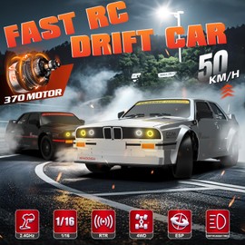 Sakeye RC Drift Car, Drifting RC Car with Gyro 2.4GHz 1:16 Remote Control Cars RTR 4WD Full Proportion High Speed Racing Vehicle with Lights Two Batteries Sport Toy Cars for Adults Boys Girls Kids