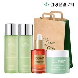 Kim Jung-moon Aloe Cure Aloe Moist Calming Basic 4-piece Set + Shopping Bag / 김정문알로에 큐어 알로에 모이스트 카밍 기초 4종 세트 + 쇼핑백