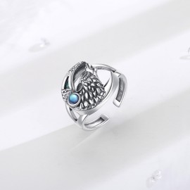 AEONSLOVE Wolf Ring 925 Silver Adjustable Rings for Men Women Wolf and Moon Ring with Moonstone Open Ring Women Thumb Ring, Sterling Silver Sterling silver Moonstone