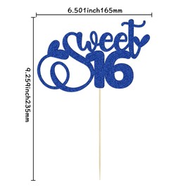 1 decoración para tartas de 16 años, color azul oscuro, con purpurina, decoración para tartas de cumpleaños de 16 años, suministros de decoración para tartas de fiesta de cumpleaños de 16 años