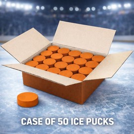TronX Heavyweight Orange Training Hockey Pucks Case of 50, 10oz Ice Hockey Pucks with High-Density Rubber, Diamond-Textured, Strength & Stickhandling - 3" Diameter, Shooting & Passing Drills