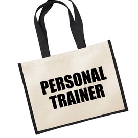 Huuraa Jute Bag Personal Trainer Training Carry Bag Black Size 21 Litres with Motif for All Fitness Coaches Gift Idea for Friends and Family, multicoloured