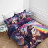 Funny Cat Comforter Set Cat Riding Dinosaur Duvet Cover Space