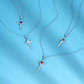 Cross Necklace for Women 925 Sterling Silver Birthstone Cross Pendant Necklace Cross Jewelry Gifts for Women Mother Wife on Birthday Mother's Day (03-Aquamarine-Mar.)