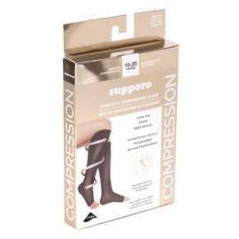 Supporo Knee High Compression Open Toe Socks For Women, Used For Sports, Medical, and Travel to Boost Blood Circulation and Recovery 16 - 20 mmhg, Medium, Black