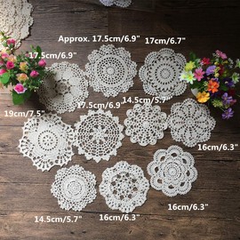 MINDPLUS Set of 10 Hand Crocheted Cotton Doilies Crochet Lace Doilies Coasters Placemat 15-18 cm Round White Vintage Wedding Tea Party (10 Pieces White)