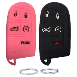 KUSTSOFT Jeep Silicone mart Key Fob Cover Case Protector Keyless Jacket Remote Holder for 2019 2020 2021 2022 2023 Grand Cherokee Dodge Challenger Charger Dart Durango Journey Chrysler 300(Black Pink)