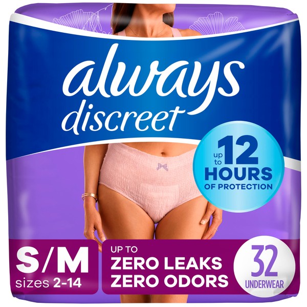 Always Discreet Incontinence & Postpartum Incontinence Underwear for Women, Small/Medium,