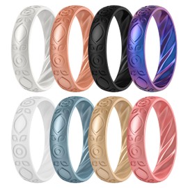 ThunderFit Silicone Wedding Bands for Women, Inner Arc Breathable Rubber Engagement Rings 5.5 mm Wide 1.8 mm Thick - 1/4/6/8/10 Variety Multipack