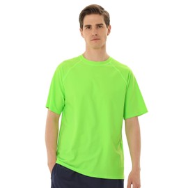 TIZAX UV Swimming Shirt Men's Short-Sleeved Swimming Shirt Rash Guards UPF 50+ Sun Protection Men's Water Sports T-Shirt Quick Drying, Green