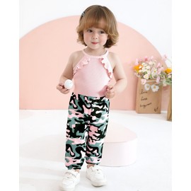 SUNNY PIGGY Baby Girl Clothes Newborn Outfits Halter Sleeveless Romper Camo Pants 2PC Sets Summer Clothing