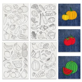 BENECREAT 4 Sheets 69Pcs Vegetable Fruit Water Soluble Embroidery Patterns, 11.7x8.3Inch Stick and Stitch Embroidery Paper Stabilizer for Hand Sewing Lover Beginners