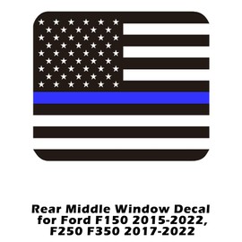 Leasinder Rear Middle Window American Flag Decal for Ford F150 F250 F350 2015-2022 2023, US Flag Back Centre Sliding Decal Glass Windows Stickers Truck Car Vinyl Sticker (2015-2023, Thin Blue Line)