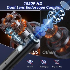 ENNOVOR Endoscope Dual-Lens 1920P HD Borescope Camera,16.4ft Semi-Rigid Snake Camera
