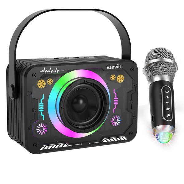 Karaoke Machine, Wireless Karaoke Microphone with Disco Lights, Portable Bluetooth
