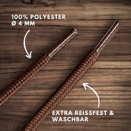 LaceHype 2 Pairs - Premium Round Shoelaces (Diameter 4 mm) for Work Shoes, Boots, Outdoor Shoes and Sports Shoes, Tear-Resistant Shoelaces, Replacement Shoelaces Made of Polyester (Brown, 180)